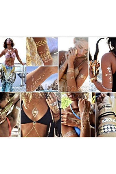 Deniz Party Store Bride Çiçekli Gümüş Gold Çoklu Geçici Dövme Bekarlığa Veda Partisi Model No 013