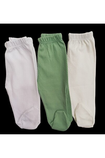 özdemirli bebe أحذية أطفال طويلة من القماش المسامي بلون موحد (عبوة من 3 قطع باللون الأبيض الكريمي والأخضر)