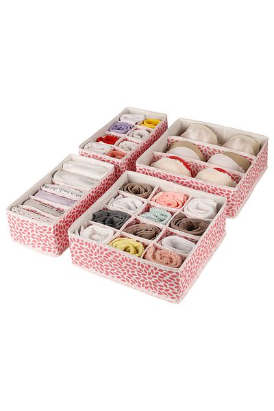 REKHOME 4-Piece Powder Children's Room Closet Drawer Underwear Sock Organizer Honeycomb Accordion Organizer