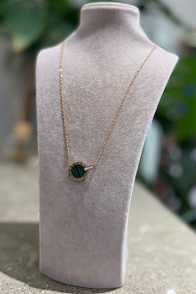 novon Forever Love Green Coin Pendant Steel Necklace