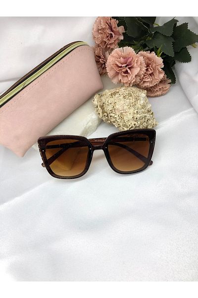 Di Caprio Erans Square Rectangle Dark Brown Gold Detailed Women's Sunglasses