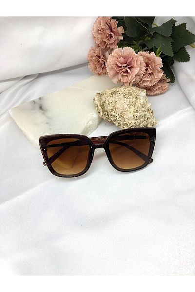 Di Caprio Erans Square Rectangle Dark Brown Gold Detailed Women's Sunglasses