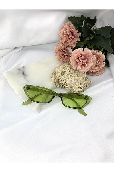 Di Caprio Tery Cat Eye Vintage Retro Bone Transparent Green Women's Sunglasses