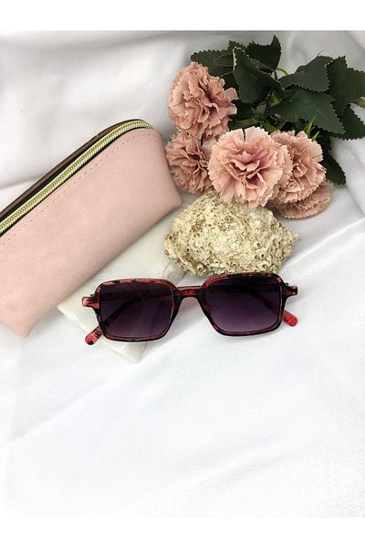 Di Caprio Sandea Square Rectangle Vintage Red Black Print Women's Sunglasses
