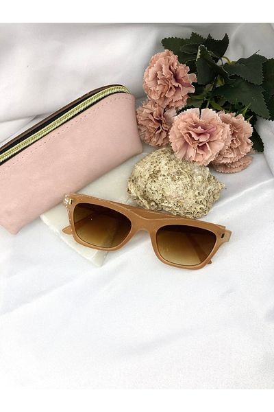 Di Caprio Rosa Square Gold Detailed Light Brown Women's Sunglasses