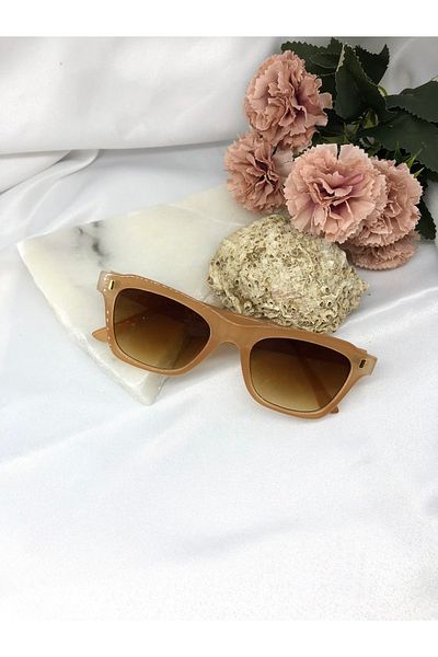 Di Caprio Rosa Square Gold Detailed Light Brown Women's Sunglasses