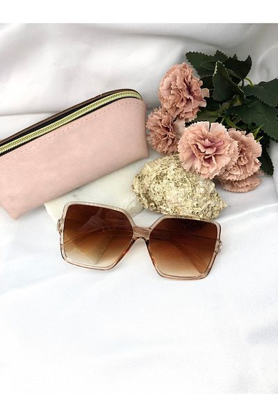 Di Caprio Rangi Rectangle Square Design Transparent Light Brown Women's Sunglasses