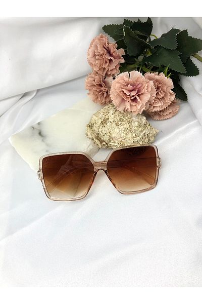 Di Caprio Rangi Rectangle Square Design Transparent Light Brown Women's Sunglasses
