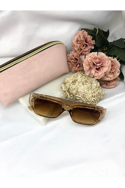 Di Caprio Fiora Rectangular Vintage-retro Transparent Light Brown Gold Women's Sunglasses