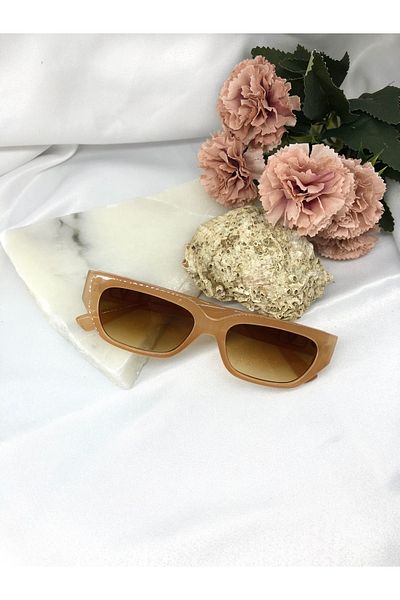 Di Caprio Fiora Rectangular Vintage-retro Nude Gold Women's Sunglasses