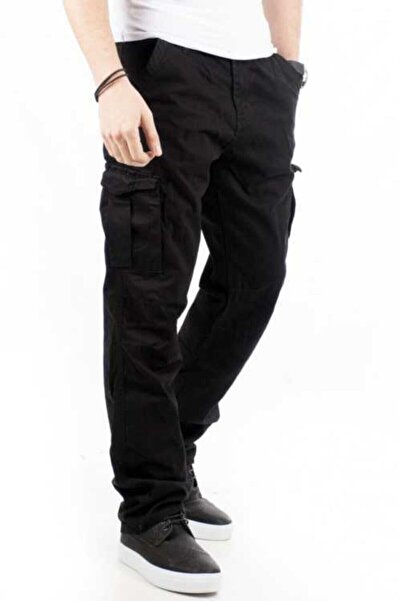 Bilgiçler Erkek Siyah Klasik Kesim Kargo Pantolon