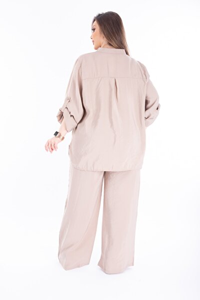 XL Modam Γυναικείο Σετ Παντελόνι Lake Plus Size Υφαντό Βισκόζη