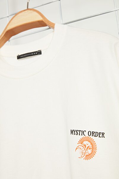 Trendyol Collection MysTical Printed Ecru Oversize bavlněné tričko - Krátký rukáv TMNSS23TS00165