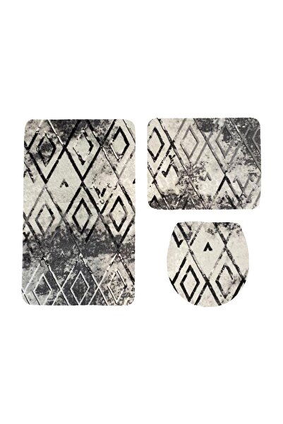 Voho Tekstil Elegance 3lü Klozet Takımı Splash Tuna Gri- Kaymaz Taban Banyo P...