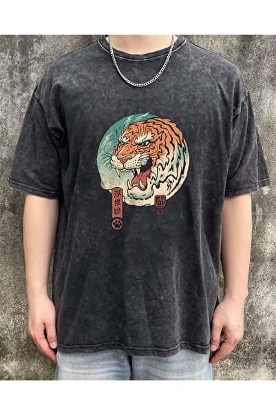 Touz Tricou antic supradimensionat Grandükkan Washed Tiger Art
