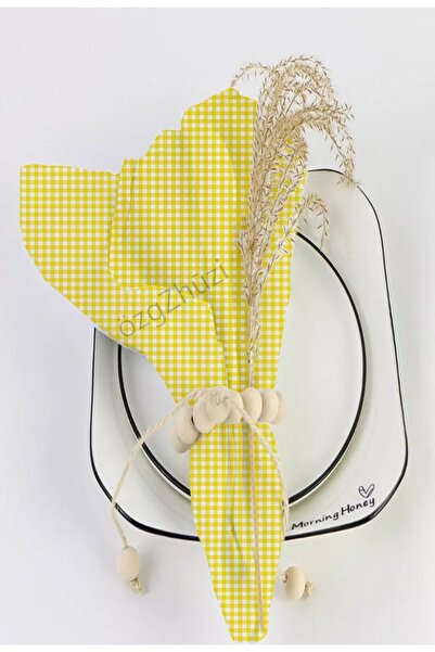 perlina home منديل قماش 6 قطع أصفر منقوش