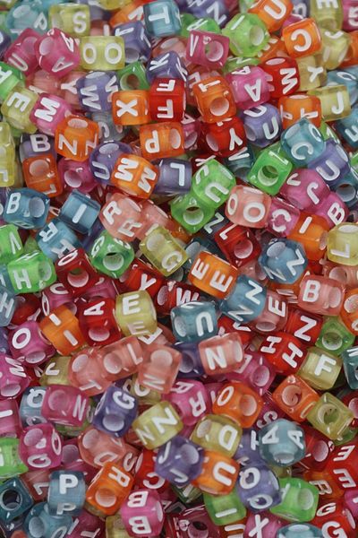 Hobimos Transparent Colored Plastic Cube Letter Bead - 6x6mm - Jewelry Bead - 100 Grams ~700 Pieces