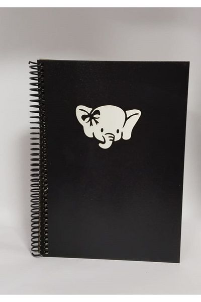Tasarım Siyah Defter Black Leaf Spiral Notebook 17x24cm 165 Gr. Notebook with 70 Pages and White Gel Pen Wooden Cover