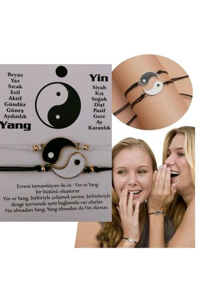 MutluBiDünya Vintage Yin Yang Tai Chi Bileklik Arkadaş Bilekliği Bestfriend B...