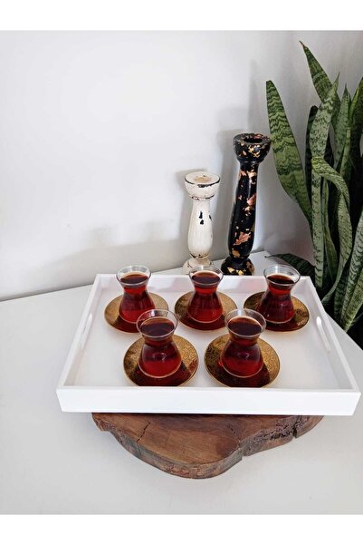 ASLI صينية تقديم بيضاء مزخرفة للقهوة، الوعد، الخطوبة، العرض، صينية تقديم خشبي...