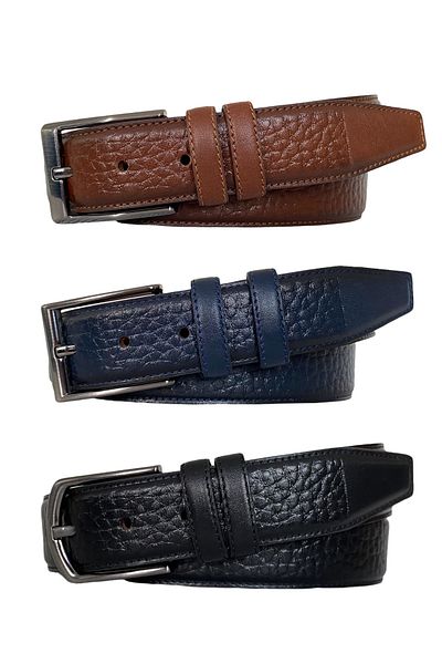 GoDeri Set de 3 piese din piele naturală 100%, curea de pantaloni din material clasic cusută; Negru, bleumarin, maro 3,5 cm=arz