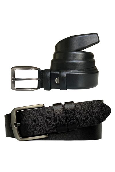 GoDeri Set of 2 Genuine Leather Black - 4.5 Cm Jeans Sports Belt & 3.5 Cm Fabric Pants Belt