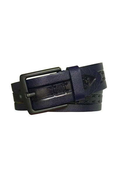 GoDeri Curea sport din denim albastru bleumarin cu model din piele naturală 4,5 cm=dk-0096