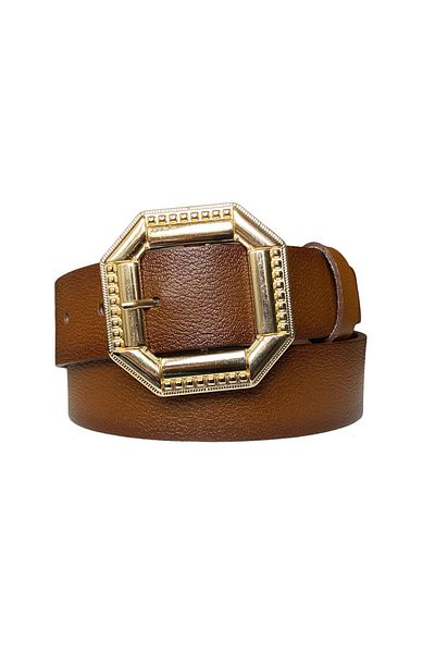 GoDeri 100% Genuine Leather, Brown Women's Jeans Belt with Gold Buckle 4 Cm=square-gold