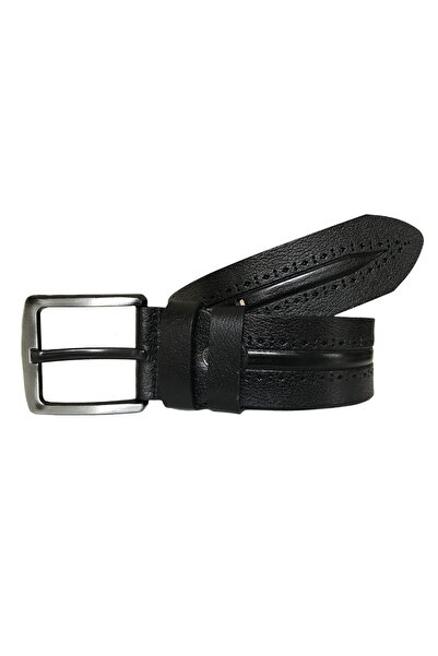 GoDeri Hakiki Deri Desenli Siyah Kot Spor Kemer 4,5 Cm=dk-0104