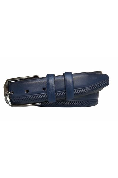 GoDeri Navy Blue Genuine Leather Classic Trouser Belt - 3.5 cm
