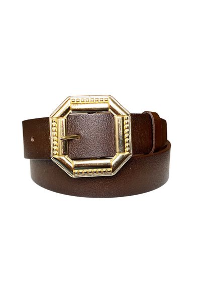 GoDeri 100% Genuine Leather, Dark Brown Women's Jeans Belt with Gold Buckle 4 Cm=square-gold