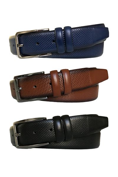 GoDeri Set 3 bucăți din piele naturală, pantaloni din material textil cu model, curea 3,5 cm negru, bleumarin, maro = 3 piese115116117