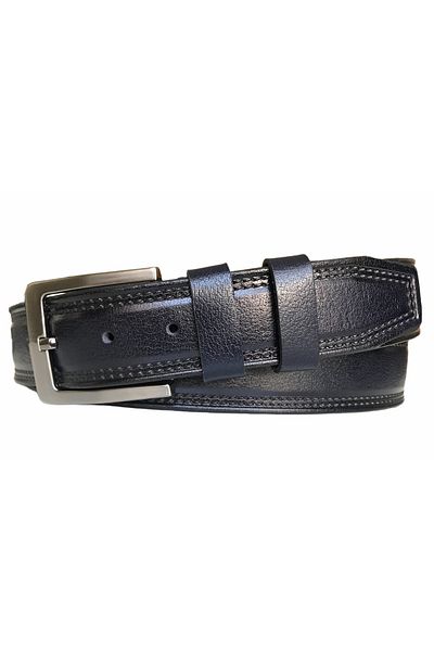 GoDeri Ζώνη Navy Blue με μοτίβο από γνήσιο δέρμα 4 cm=go-4cm διπλό