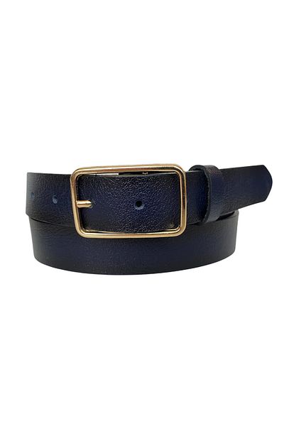 GoDeri 100% Genuine Leather Gold Rectangular Buckle Navy Blue Thin Women's Belt, 3cm=3cm-kdn-05