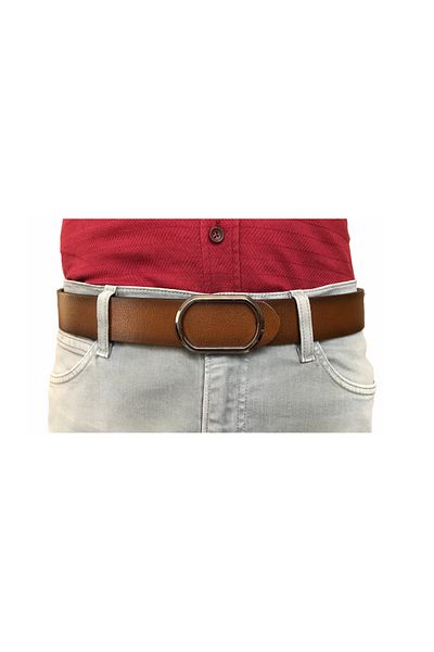 GoDeri Pin Oval Black Nickel Buckle, Durable Light Brown Belt=gotoka