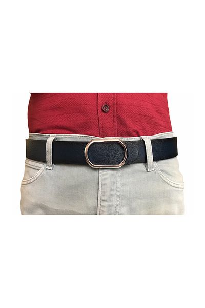 GoDeri Genuine Leather New Trend, Pin Oval Shiny Silver Buckle, Durable Navy Blue Belt 4 Cm=gotoka
