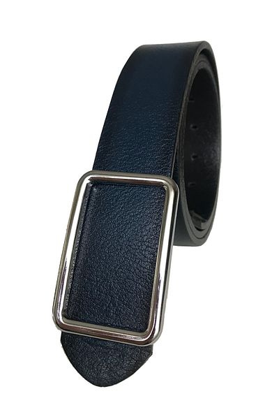 GoDeri New Trend Genuine Leather - Pin, Shiny Silver Buckle, Durable Navy Blue Belt 4 Cm