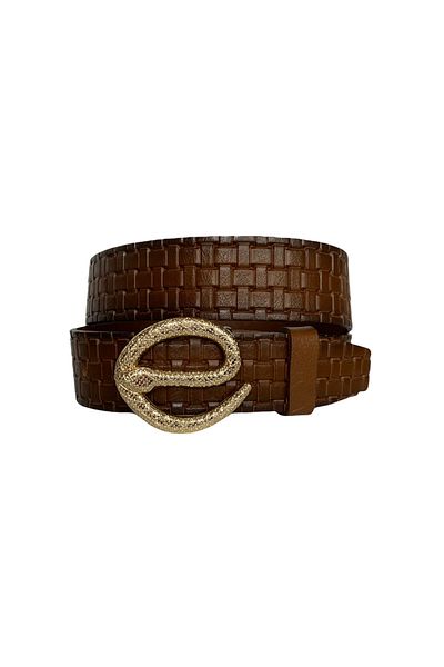 GoDeri 100% Genuine Leather, Brown Women's Jeans Belt with Gold Snake Buckle 4 Cm=an-byn-49
