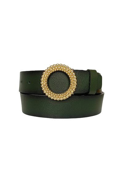 GoDeri 100% piele naturală, curea de blugi de damă verde cu cataramă aurie 4 cm=an-byn-59
