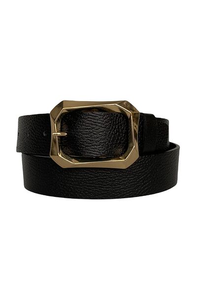 GoDeri 100% Genuine Leather, Black Women's Jeans Belt with Gold Buckle 4 Cm=an-byn-08