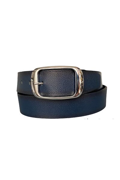 GoDeri 100% Genuine Leather, Women's Navy Blue Jeans with Shiny Silver Buckle, Sports Belt 4 Cm=an-byn-19