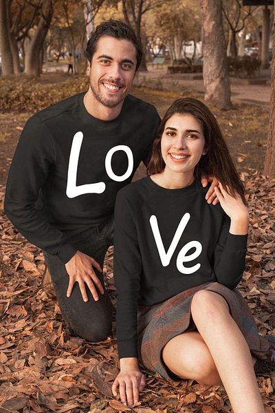 Buğraterzimoda Love Printed Lover Combination Διπλό Μαύρο Φούτερ με λαιμόκοψη (η τιμή είναι για 2 τεμάχια)