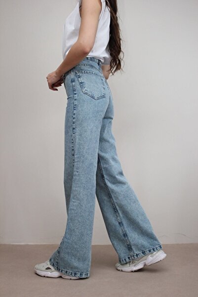 Ramrod Women's Adel Blue Snow Wash Lycra Wide Leg Jean - Loose Denim Trousers