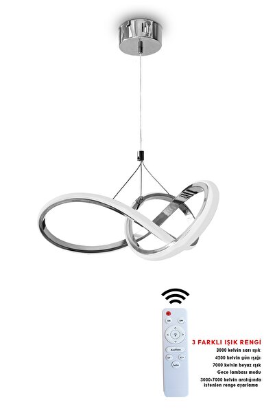 RSCOLLECTIONS 3 Renk Kumandalı Dimmerli Krom Modern Sarkıt Led Avize 4 Mod