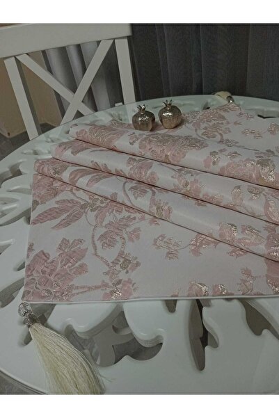 ZEYNEPTEKS Pudra Gold Desenli Astarlı Püskül Detaylı Runner