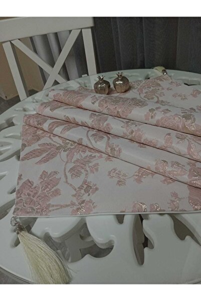 ZEYNEPTEKS Pudra Gold Desenli Astarlı Püskül Detaylı Runner