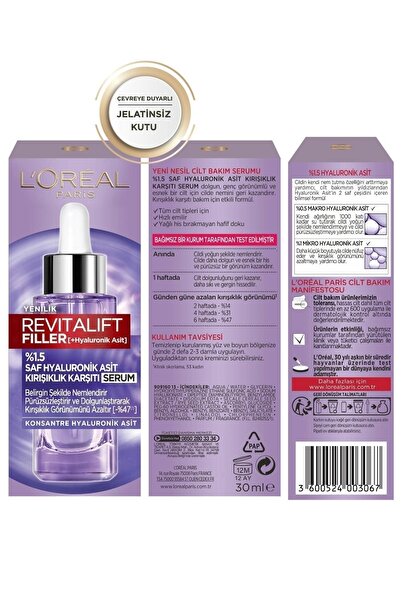 L'Oreal Paris Yeni Orjinal Ürün Revitalift Filler Saf Hyaluronik Asit Kırışık...