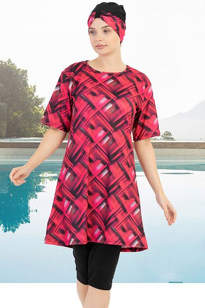 Jenny Daphne Short Sleeve Swimsuit Quick Dry No Inner Display Lycra Hijab Swimsuit with Chest Pads 1604-48