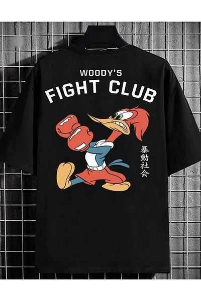 Josette Μπλουζάκι Unisex Black Woody's Light Club με στάμπα Oversize
