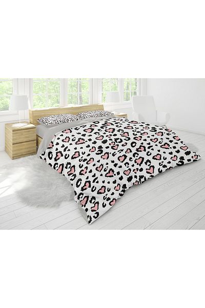 Erays Home Set cuvertură dublă cu imprimeu digital 3D cu tematică leopard alb